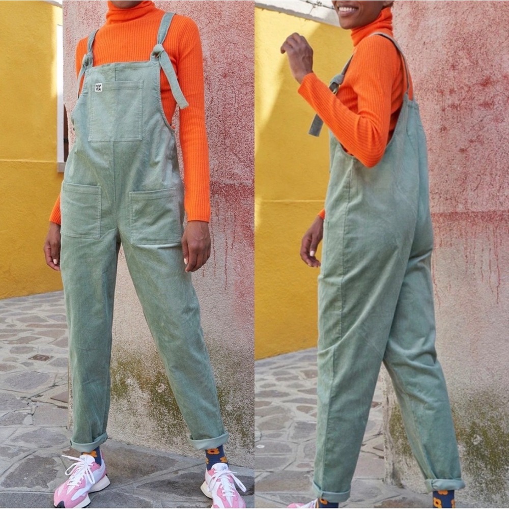 Lucy & Yak Corduroy Overalls Women US 2 Green Excellent Organic Cotton Dungarees
